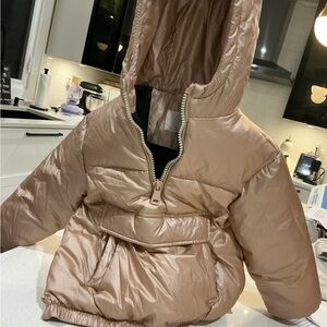 Zara Girls Shiny Rose Gold Puffer Coat Pullover
